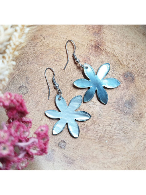 Mother Of Pearl Shell Tiare Flower Carved Earrings DK Hawaiian Collection