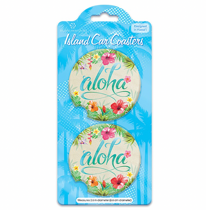 Island Car Coasters, 2 pack, Aloha Floral