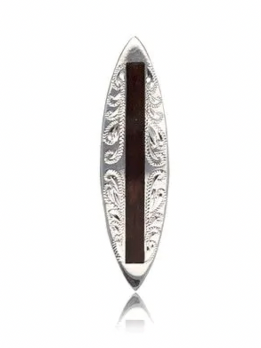 Sterling Silver Hawaiian Koa Wood Surfboard Shaped Engraved on the Both Sides Pendant