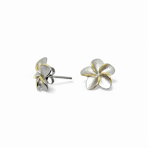 Sterling Silver 10mm Plumeria Pierced Earrings with 14K Yellow Gold Accents PCU INC
