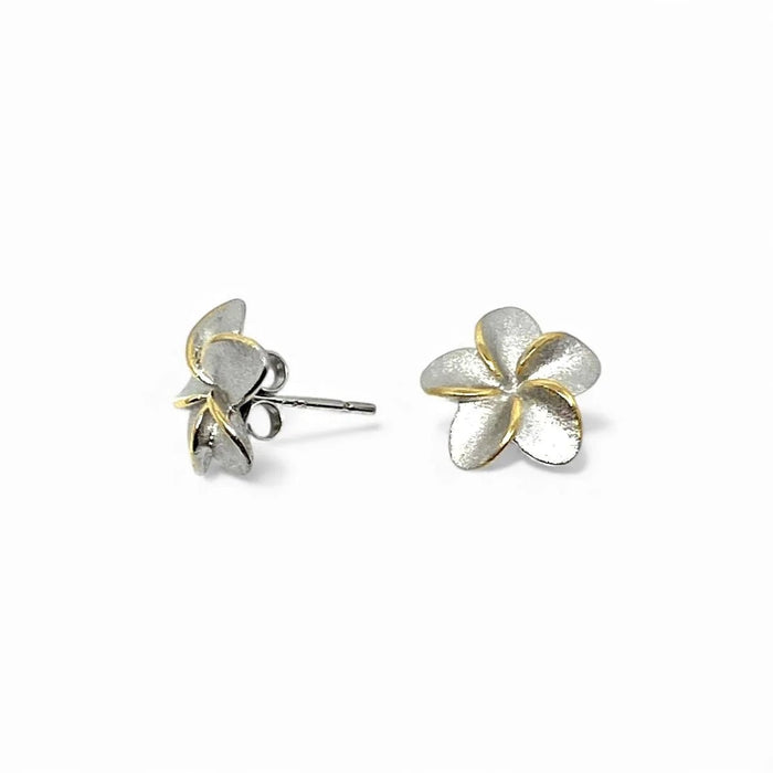 Sterling Silver 10mm Plumeria Pierced Earrings with 14K Yellow Gold Accents PCU INC