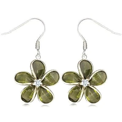 Sterling Silver 15MM Hawaiian Plumeria with Semi-Precious Green Peridot Fish Wire Earrings (Copy) PCU INC