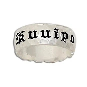 Sterling Silver 8MM Hawaiian Plumeria and Scroll Ring with Black Enamel 'Kuuipo' - Jewelry