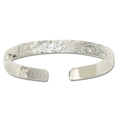 Sterling Silver Hawaiian Plumeria Cuff Bangle - Jewelry