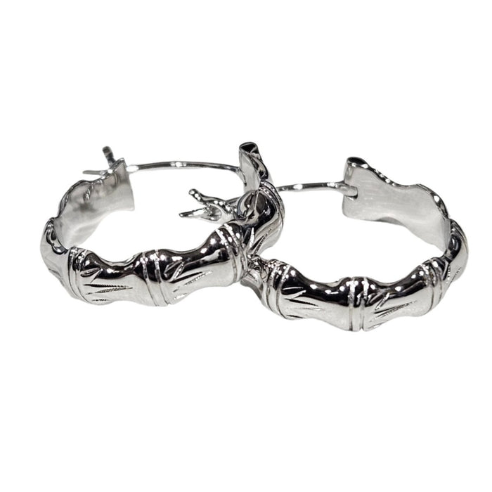 Bamboo Design Rhodium Earring - Jewelry - Leilanis Attic