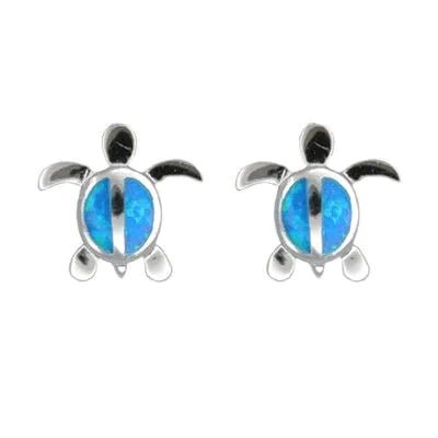 Sterling Silver Blue Opal Hawaiian Honu Pierced Earrings PCU INC