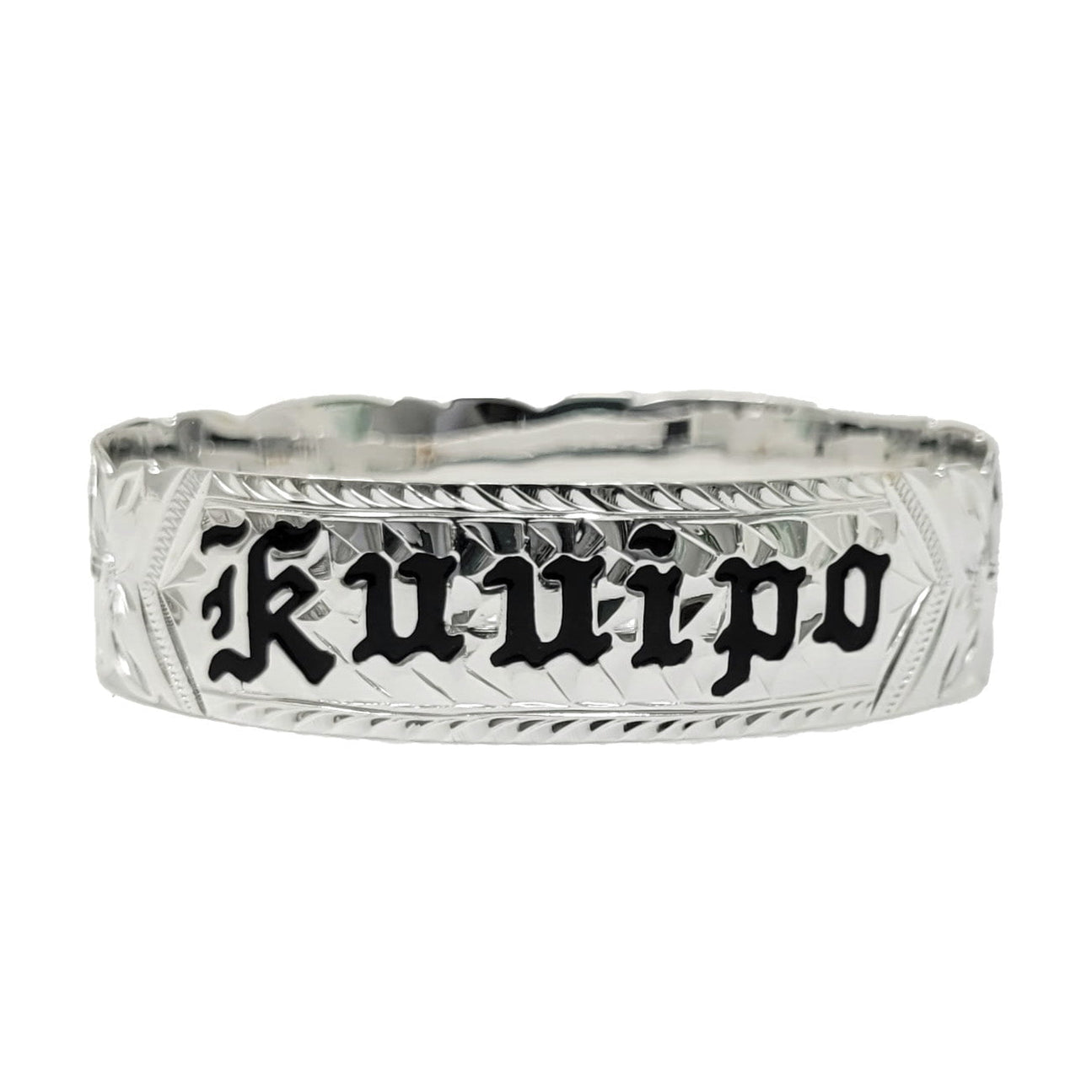 925 Sterling Silver Hawaiian Bangle Bracelet – Scroll Kuuipo Design, Cut Out Edge, 8mm