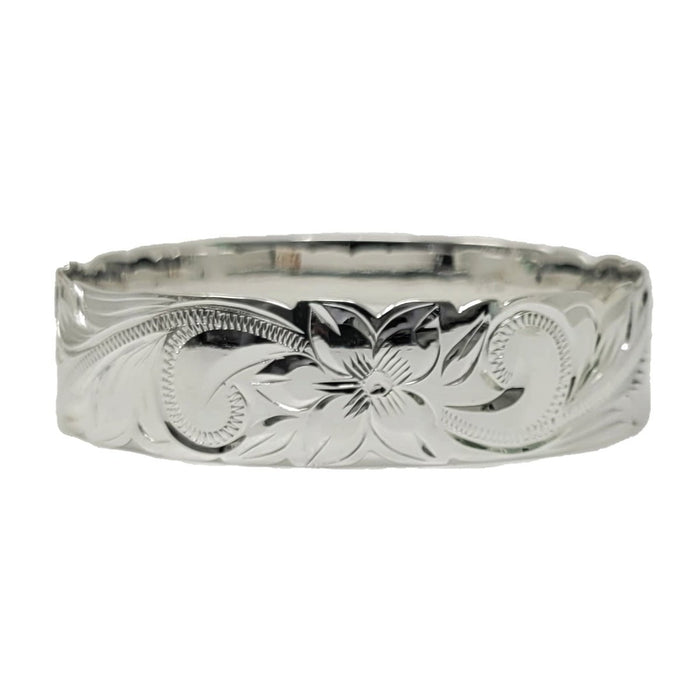 Sterling Silver Enamel “Kuuipo” Queen Scroll Cut Out Edge Bangle, 18mm - Jewelry