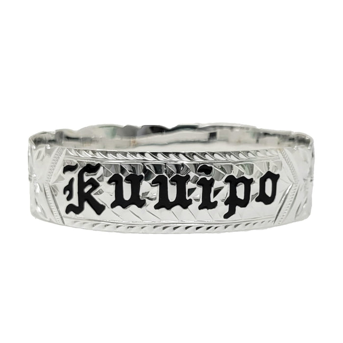Sterling Silver Enamel “Kuuipo” Queen Scroll Cut Out Edge Bangle, 18mm - Jewelry