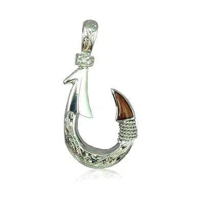 curly koa wood fish hook Sterling Silver Hawaiian with 2 Side Engraving Scroll Design Pendant (L) dacron Christmas gift Length:13' 6-10lb Curly Tail Bass Bait