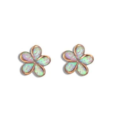 Sterling Silver Pink Opal Hawaiian Pumeria Pierced Earrings PCU INC