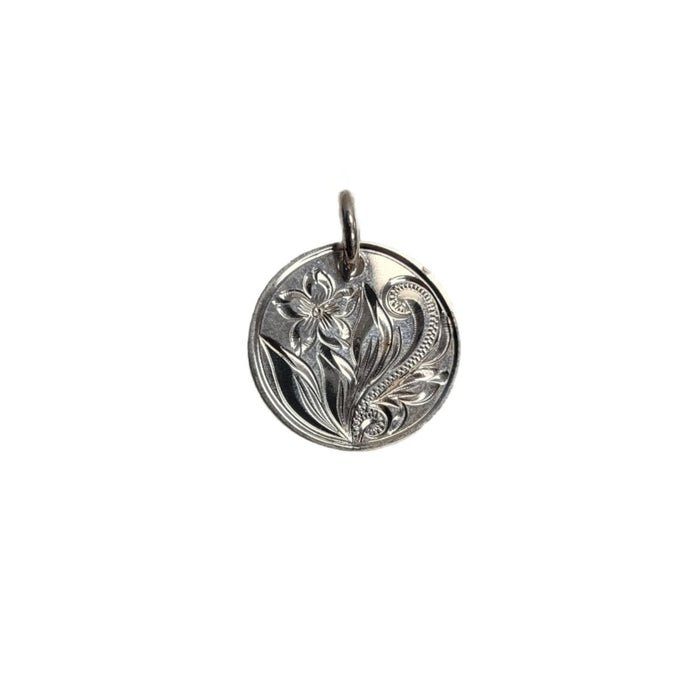 Sterling Silver Plumeria Design Round Pendant - Jewelry