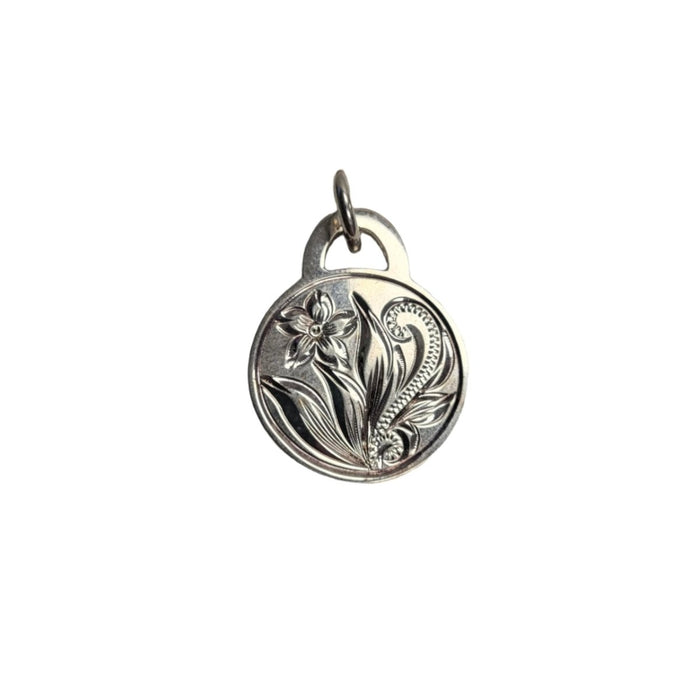 Sterling Silver Plumeria Design Round Pendant - Jewelry
