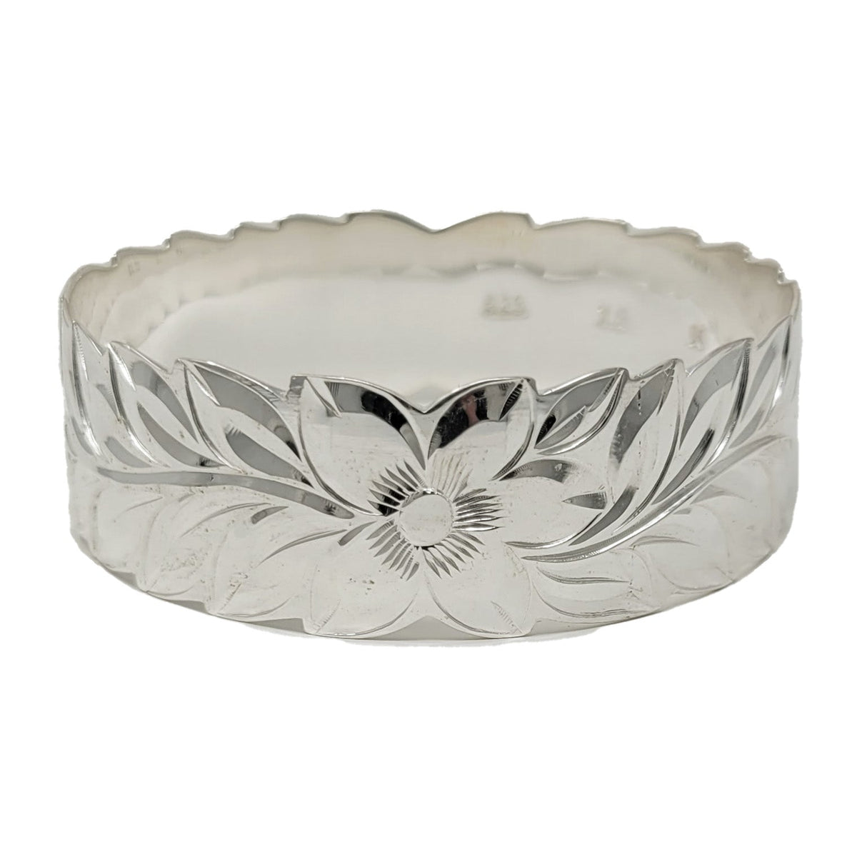 Sterling Silver Hibiscus Maile Straight Edge Bangle, 18mm main image 1