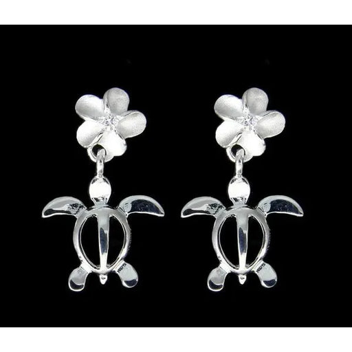 Sterling Silver Plumeria with Honu Earrings 6mm Parra Jewelry
