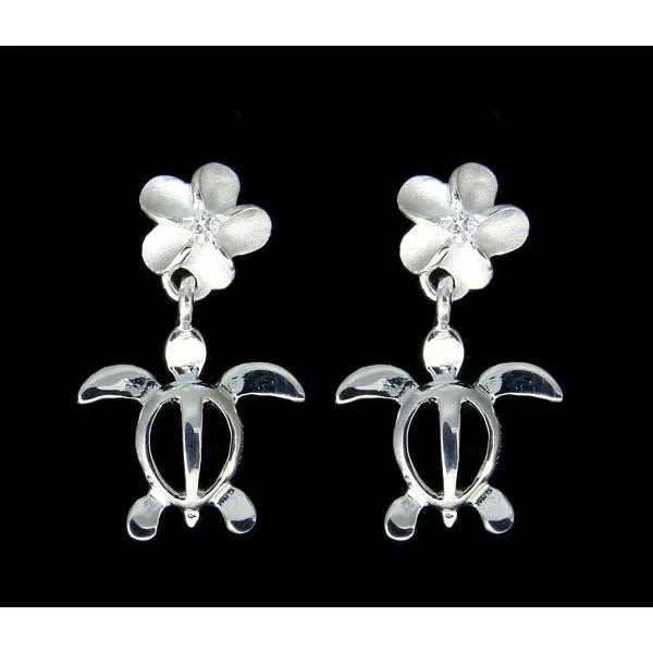 Sterling Silver Plumeria with Honu Earrings 6mm Parra Jewelry