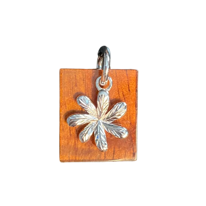Sterling Silver Tiare with Koa Plate Pendant Parra Jewelry
