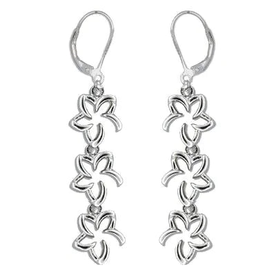 Sterling Silver Tiffany Style Triple Open Hawaiian Plumeria Earrings PCU INC