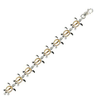 Sterling Silver Two Tone Cut Out Hawaiian Sea Turtle Bracelet - 10MM - Jewelry