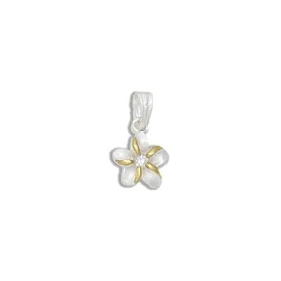 Sterling Silver Two Tone Hawaiian Plumeria with Clear CZ Design Pendant - Jewelry - Leilanis Attic