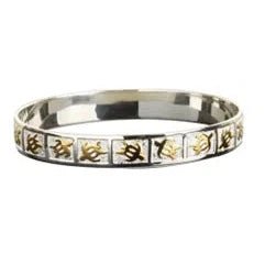 Sterling Silver Two - Tone 18mm Raised Honu Straight Edge Bangle - Jewelry