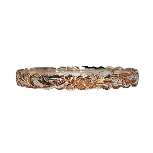 Sterling Silver Two - Tone Rose Gold Hawaiian Plumeria Scroll Cut - out Edge Bangle, 8mm - Jewelry