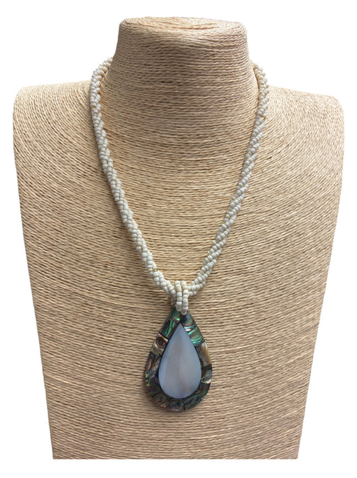 Paua With Mother of Pearl Teardrop Pendant Necklace DK Hawaiian Collection
