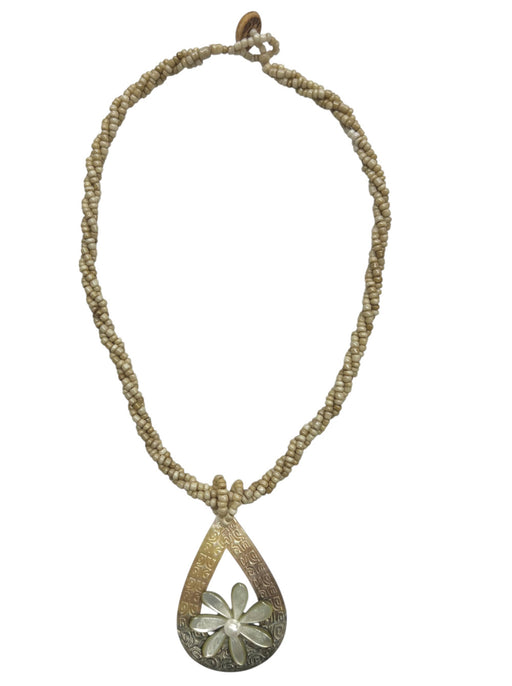 Mother of Pearl Tiare in Teardrop Pendant Necklace DK Hawaiian Collection
