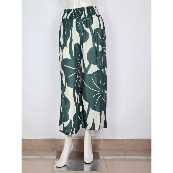 Taro Leaf Haleiwa Wide Leg Pants - Winter White and Hunter Green - Pants