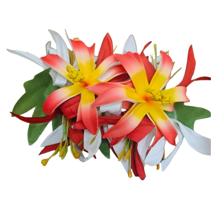 Tiare Flower With Leaves Hair Clip - Hair Accessories