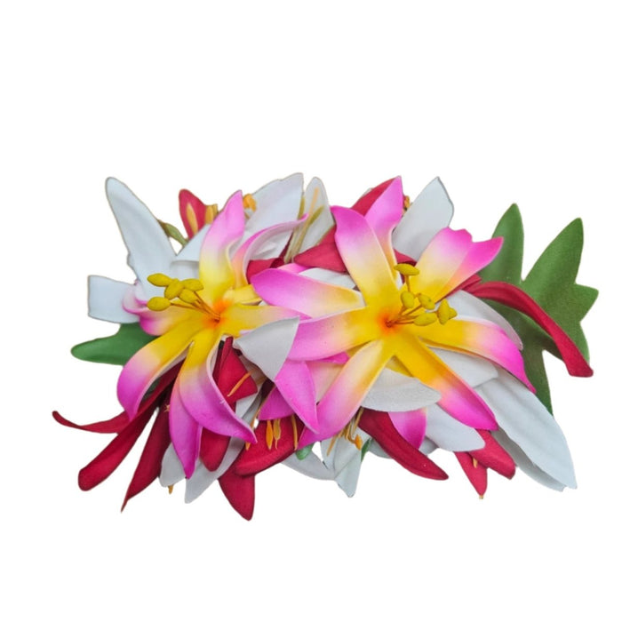 Tiare Flower With Leaves Hair Clip - Hair Accessories