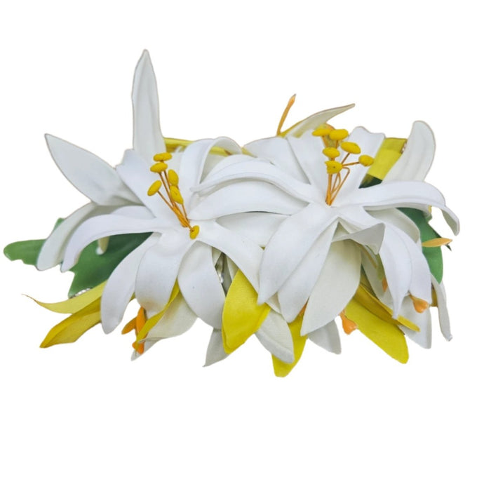 Tiare Flower With Leaves Hair Clip - Hair Accessories
