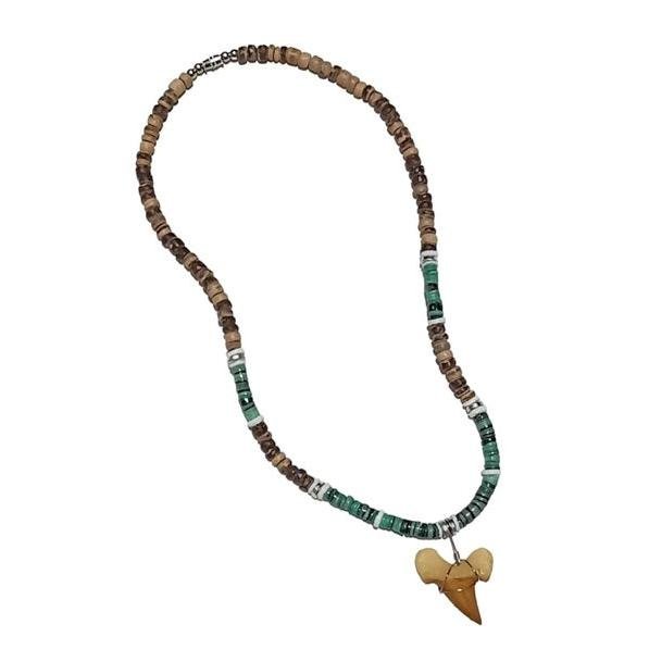 Tiger Coco/Shell With Faux Antique Shark Tooth Pendant Necklace-Jewelry-Leilanis Attic