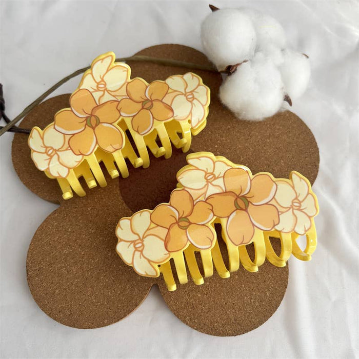 Tropica Yellow Plumeria Blossom Print Hair Claw Clip SoapElenGlen