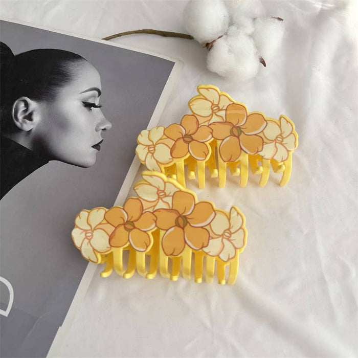 Tropica Yellow Plumeria Blossom Print Hair Claw Clip SoapElenGlen