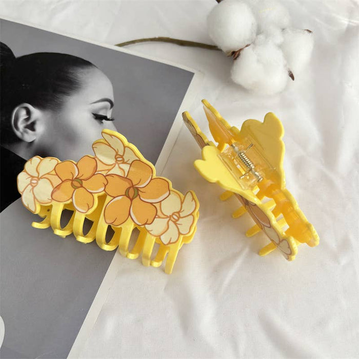 Tropica Yellow Plumeria Blossom Print Hair Claw Clip SoapElenGlen