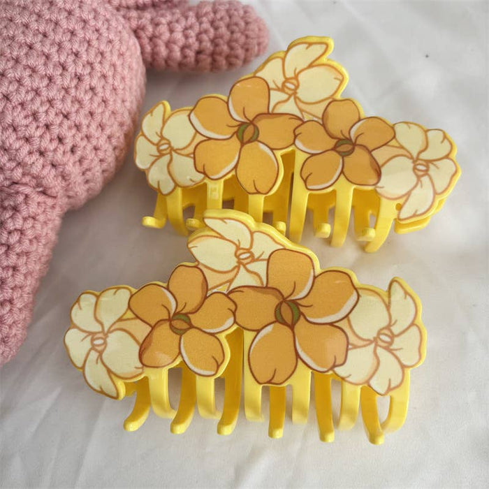 Tropica Yellow Plumeria Blossom Print Hair Claw Clip SoapElenGlen