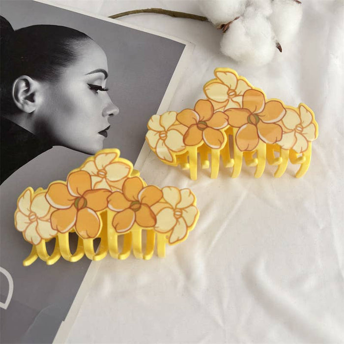 Tropica Yellow Plumeria Blossom Print Hair Claw Clip SoapElenGlen