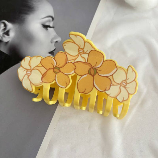 Tropica Yellow Plumeria Blossom Print Hair Claw Clip SoapElenGlen