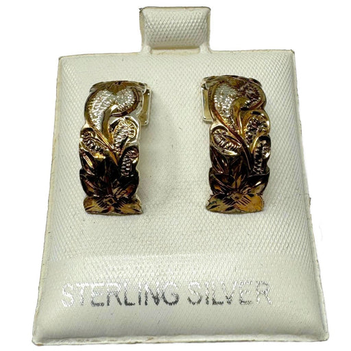 Two Tone Sterling Silver Gold Queen Scroll Half Hoop Earrings - Earrings - Leilanis Attic