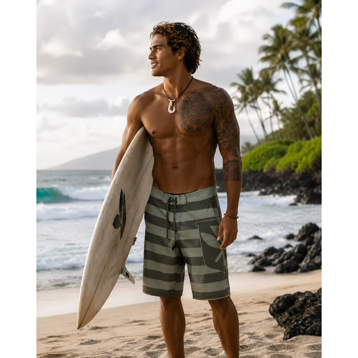 Wailoa "Olive Green Kanaka" Board Shorts Paradise Isle Creations