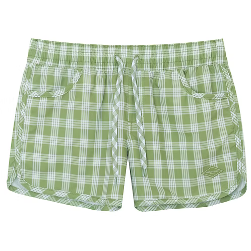 Womens Waiola Board Shorts, Green Palaka Paradise Isle Creations