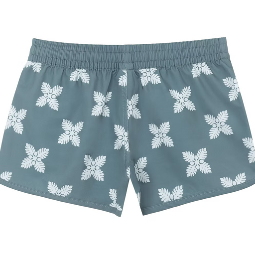 Womens Waiola Board Shorts, Slate Ulu Quilt Paradise Isle Creations