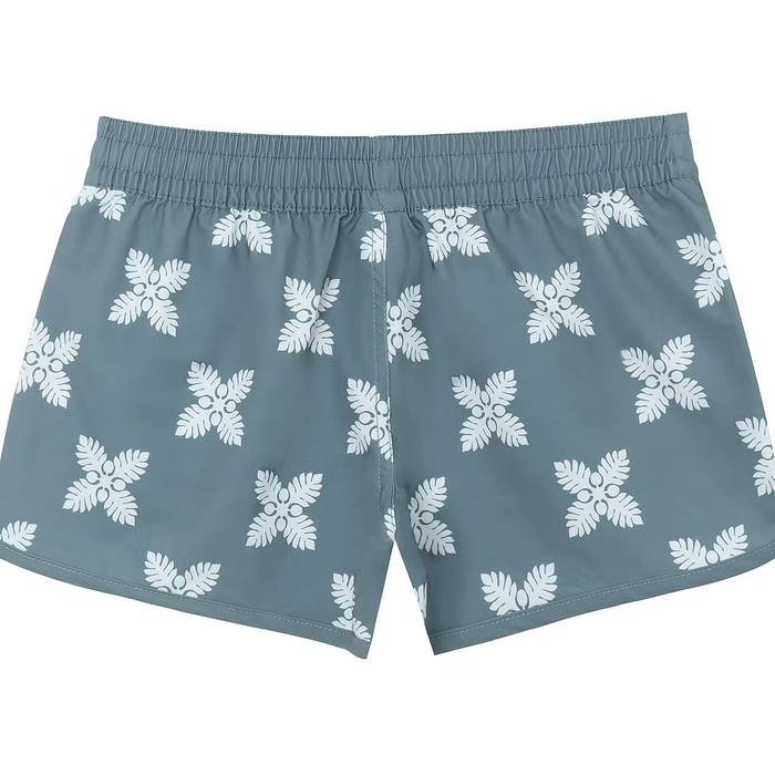 Womens Waiola Board Shorts, Slate Ulu Quilt Paradise Isle Creations
