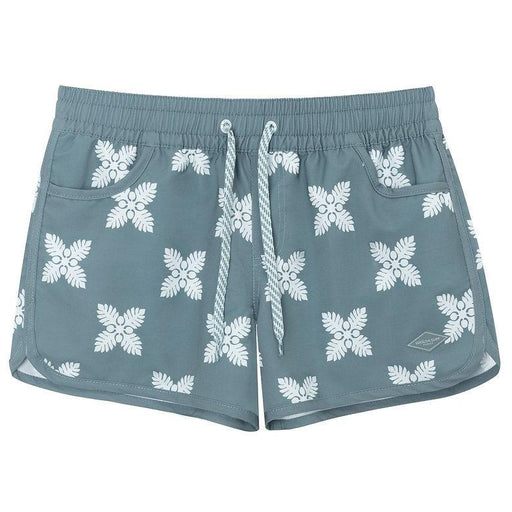 Womens Waiola Board Shorts, Slate Ulu Quilt Paradise Isle Creations