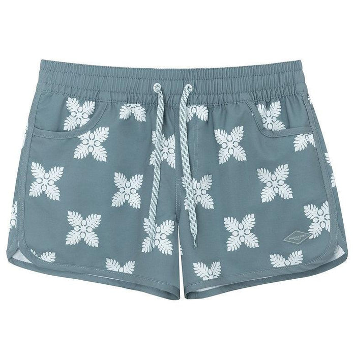 Womens Waiola Board Shorts, Slate Ulu Quilt Paradise Isle Creations