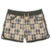 Womens Waiola Board Shorts, Warm Eucalyptus Hawaiian Quilt Paradise Isle Creations