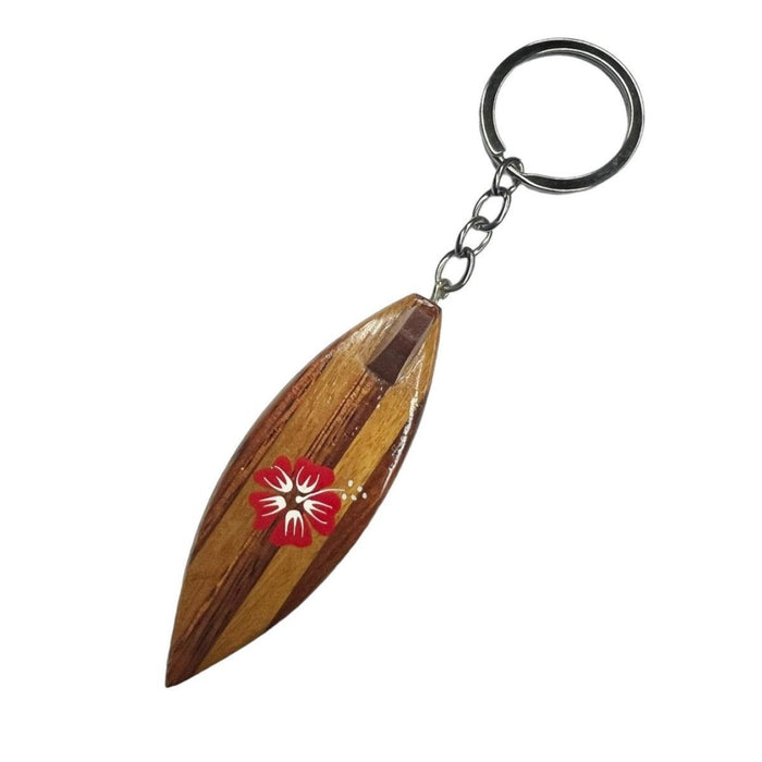 Wood Surfboard with Hibiscus Keychain DK Hawaiian Collection