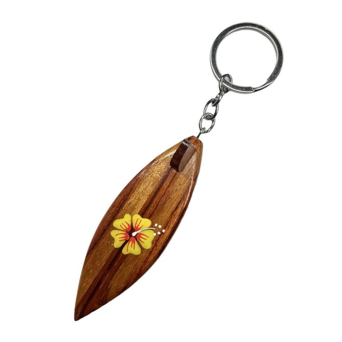 Wood Surfboard with Hibiscus Keychain DK Hawaiian Collection