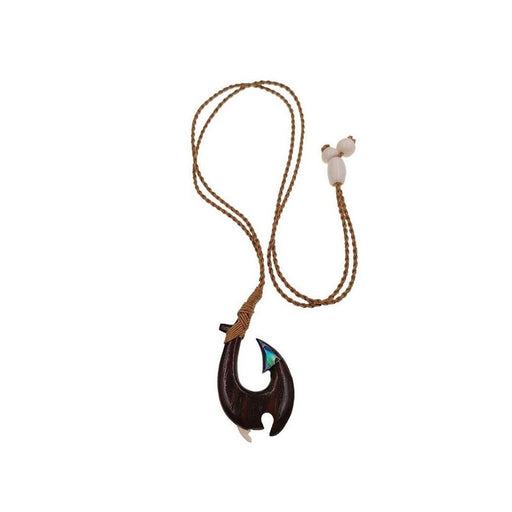 Wood and Bone with Mother of Pearl Fish Hook Pendant Necklace - Jewelry